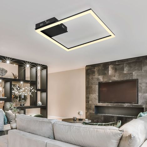 Lampada da soffitto, lampada da camera da letto, lampada da soggiorno, metallo nero opaco opale, 1x LED 18W 1470Lm 3000K, LxWxH 40x40x5,5cm