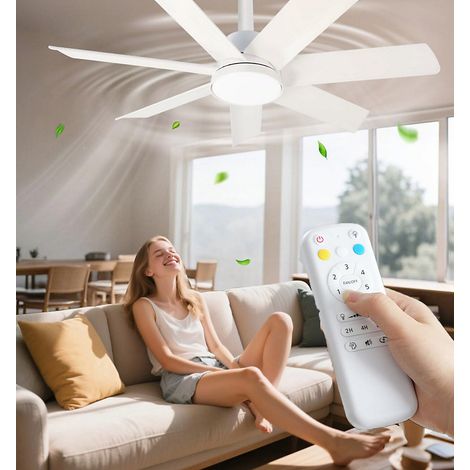 Ventilateur de plafond LED 71 cm avec éclairage et télécommande, 3 couleurs 3000 K-6500 K, 220V, douille E27, Blanc (1/5)