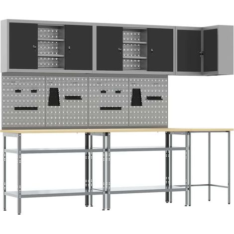 vidaXL Tool Storage Table Set with Lock 10 pcs Black 255 x 55 x 220 cm (1/5)