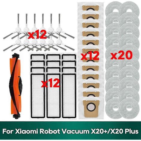 Accessoires pour Xiaomi X20 Plus / X20+, Xiaomi X10 Plus / X10+ : Brosse latérale principale, filtre HEPA, lingette anti-caillots (1/5)