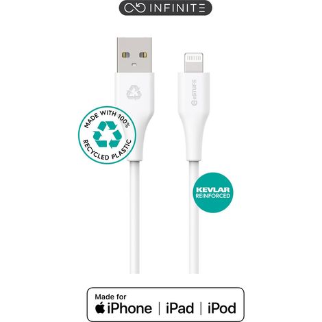 Cable eSTUFF INFINITE USB-A a Lightning MFI de 2 m, blanco. Reciclado. Súper suave. ES601270