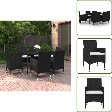 Ratán sintético - vidaXL Set comedor de jardín 7 pzas y cojines ratán sintético y vidrio - Cojines de jardín