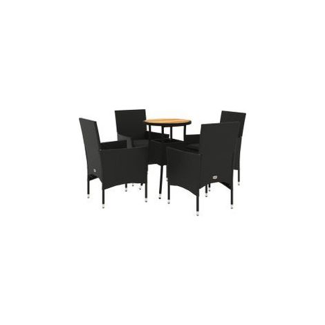 Ensemble à manger de jardin et coussins 5 pcs noir rotin acacia (1/5)