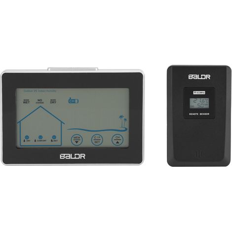 Station Météo Sans Fil BALDR Horloge Murale Thermomètre Hygromètre Intérieur Extérieur Écran LCD Rétroéclairage Blanc (1/5)
