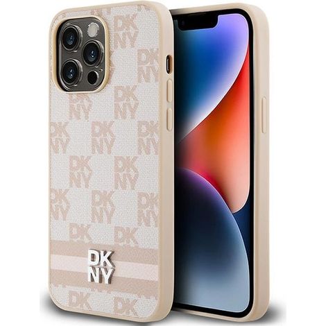 Custodia rigida DKNY DKHCP14XPCPTSSP per iPhone 14 Pro Max 6.7, rosa/rosa, in pelle con motivo a quadri monocromatico e strisce stampate. (1/5)