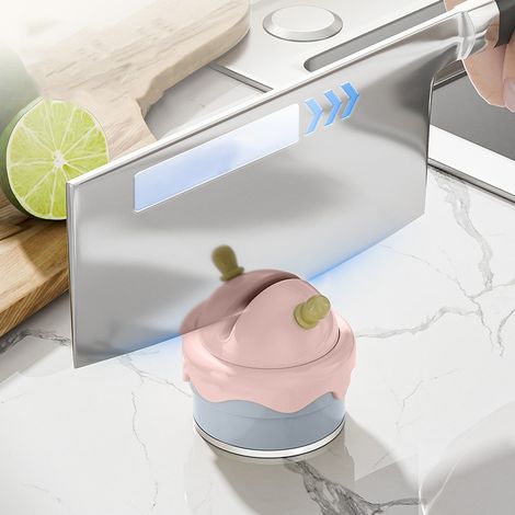Afilador de cuchillos manual de tres etapas con mecanismo de retroceso, para cuchillos de cocina y tijeras, con base antideslizante - rosa (1/5)