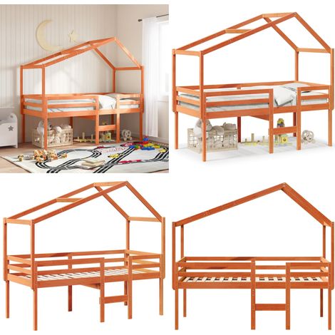 Lit haut sans matelas cire marron 90x190 cm bois de pin massif - Lit Enfant - Lit Surélevé - Lit Cabane - Lit Plateforme - Meuble Rangement - Home & Living