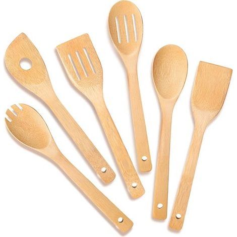 Spatules - Ustensiles de cuisine en bois - Ensemble de spatules antiadhésives - 6 pièces - Cuillère - Écumoire en bambou (1/5)
