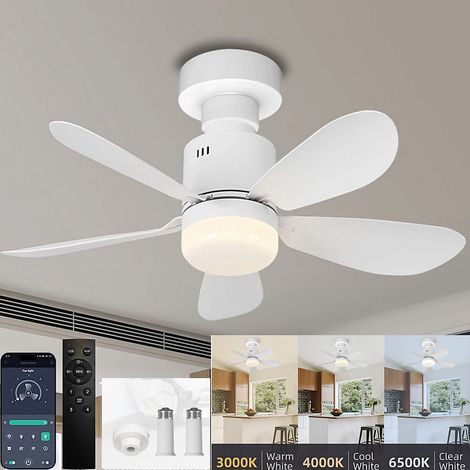 Ventilateur de plafond LED 52cm avec télécommande et rallonge, 3 vitesses, 3 températures de couleur, convient aux chambres, blanc (1/5)