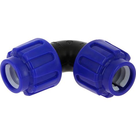 Coude compression 90° Ø25 – Raccord PE en polypropylène – Pression 16 bars – Compatible PEBD, PEHD, PE40, PE80, PE100