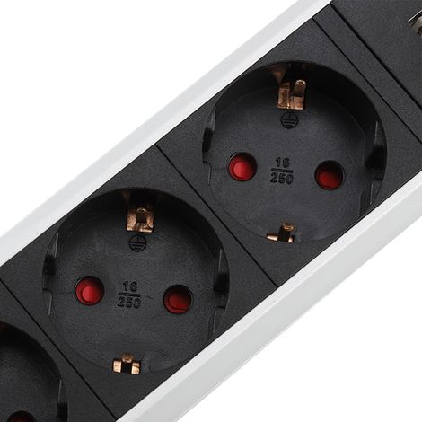 Toma USB plegable, 4 puertos, 16 A, aluminio, negro/plata, con indicador LED, para oficina/cocina/hogar (1/5)