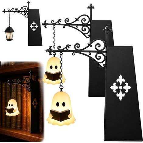 Set di 4 lanterne da biblioteca, fermalibri in metallo, illuminazione decorativa per scaffali, luce notturna retrò per la lettura, luce notturna a LED bianco caldo per librerie (1/5)
