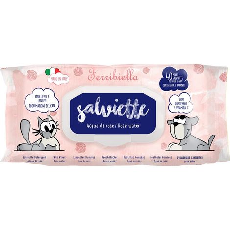 Salviette acqua di rose emoliente con profumazione delicata per cani e gatti: 1 pezzo