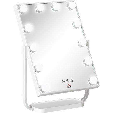 Beyamis Hollywood-Schminkspiegel mit Beleuchtung, 12 LEDs, 3 Modi, einstellbarer Helligkeit, Touchscreen und Speicherfunktion, für Schlaf- und Badezimmer, 32,8 x 11 x 47,4 cm, weiß