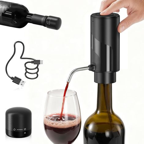 Aérateur de vin électrique USB-C avec bec verseur et bouchon sous vide, aération instantanée, conservation 7 jours, utilisation facile (1/5)