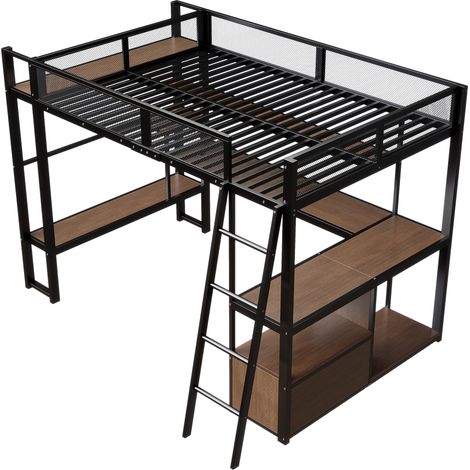 Cama alta gaming de metal 140 x 200 cm con escritorio, LED y almacenaje negro MODENUIT (1/5)
