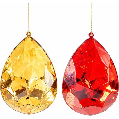 Décorations de Noël diamant goutte en plastique coloré à fond miroir, à suspendre, lot de 4, 12,5 x 7,5 x H. 19 cm
