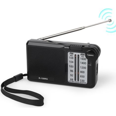 Tragbares AM/FM-Radio mit Lautsprecher – Kopfhöreranschluss, batteriebetrieben, für den Innen- und Außenbereich, Schwarz (1/5)