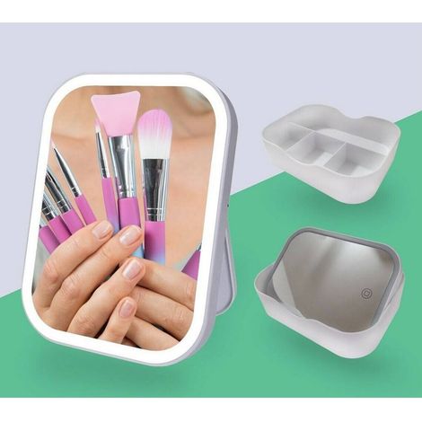 TrAdE Shop Traesio - Specchio Trucco Illuminato Con Luci Led Ricaricabile + Organizer Trucchi Make Up -