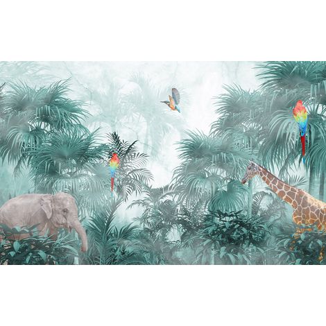 Papier peint panoramique Enfants - Animaux de la Jungle - 130 cm x 81 cm (1/2)