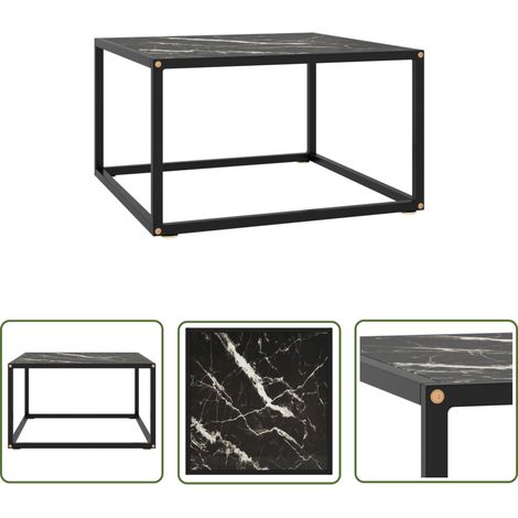The Living Store Couchtisch Schwarz mit Schwarzem Glas in Marmor-Optik 60x60x35 - Couchtisch - Schwarzer Couchtisch - Glass Tisch - Wohnzimmer Dekoration - Modernes Sofa Gestell (1/5)