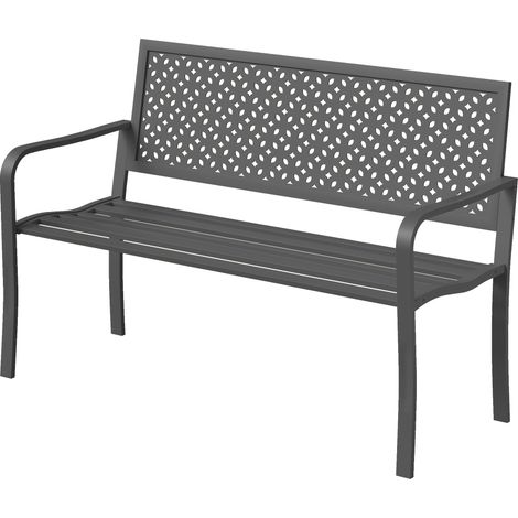 Zweisitzige Gartenbank aus Metall, wetterfest, mit rostfreier Rückenlehne, geometrischem Design, Tragkraft 240 kg