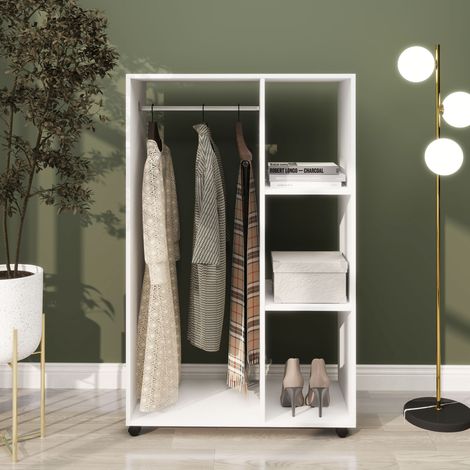 Armadio su ruote, armadio mobile, appendiabiti, supporto per abiti su ruote, 80 x 40 x 128 cm, bianco