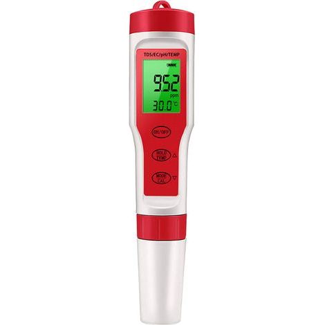 Lecteur de pH pour l'eau, testeur de pH de l'eau Haute précision 4 en 1 pH numérique,Outil d'essai EC TDS, détecteur de compteur de température pour l'eau à domicile, hydroponie, aquariums, piscines (1/4)