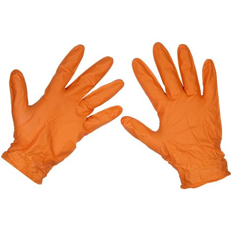 Sealey Diamond Grip Extra-Thick Nitrile Powder-Free Gloves, Orange, X-Large - Pack of 50 SSP56XL