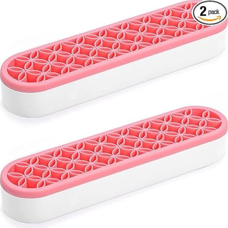 Lot de 2 porte-pinceaux maquillage silicone rose, boîte rangement bureau cosmétique, organiseur accessoires (1/5)