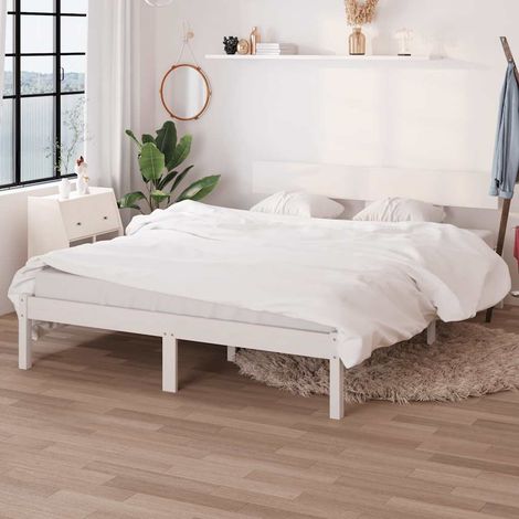 Cadre de lit 140 x 200 cm avec tête de lit, pin massif blanc, sans matelas - PANGIVO (1/5)