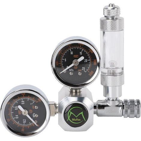 Regulateur Co2 - Double Manometre - Compteur A Bulles - Clapet Anti-Retour - Pour Aquarium - Aluminium - 1 Unite