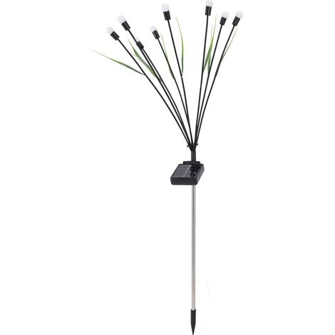 Guirlande lumineuse LED Firefly 800mAh IP65 étanche, solaire, 8 têtes, blanc chaud, tige noire avec feuilles. Idéale pour Noël, mariage et jardin. (1/5)