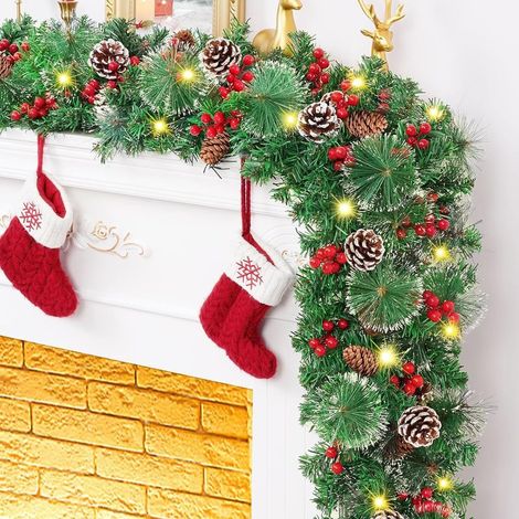Leuchtende Weihnachtsgirlande, 2,7 m, 50 LEDs, künstlicher Baum mit Dekoration, Weihnachtsdekoration für drinnen und draußen