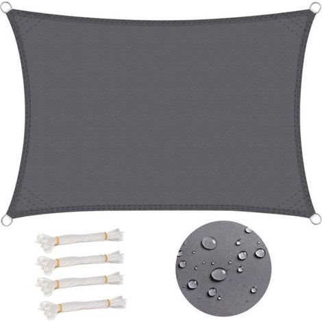Voile d'ombrage rectangulaire 3x5 m - Polyester 160 g/m², imperméable, Anti-UV 93% - Gris Gris (1/5)