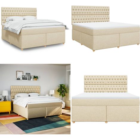 vidaXL Boxspringbett mit Matratze Creme 180x200 cm Stoff (1/5)