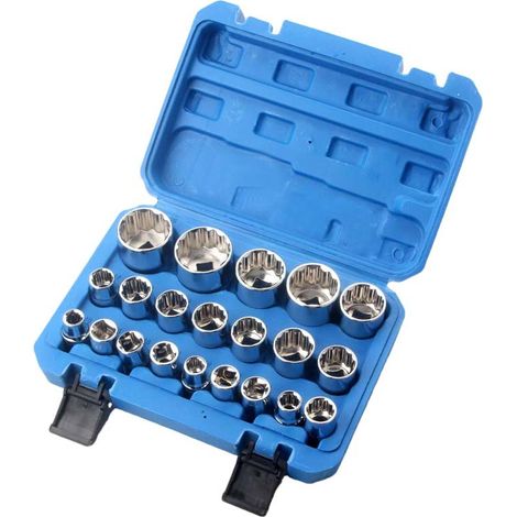 Juego de 21 piezas de llaves de vaso de 1/2" y 12 puntas (8-36 mm), llave de vaso de 1/2" y 12 puntas (hasta 36 mm), acero CR-V, con un estuche resistente y fácil de guardar.