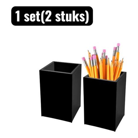 Lot de 2 - Porte-crayons - Boîte de rangement - Organisateur de cosmétiques - Acrylique - Convient pour les plans de travail de salle de bain, la cuisine et le rangement de bureau - Noir (1/5)