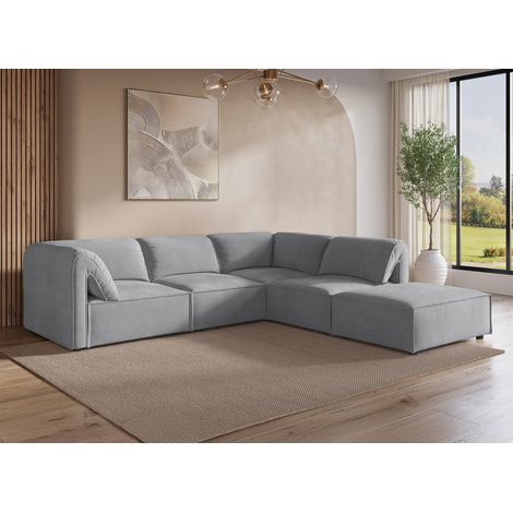 Canapé d'angle modulable en velours gris HARINA (1/5)