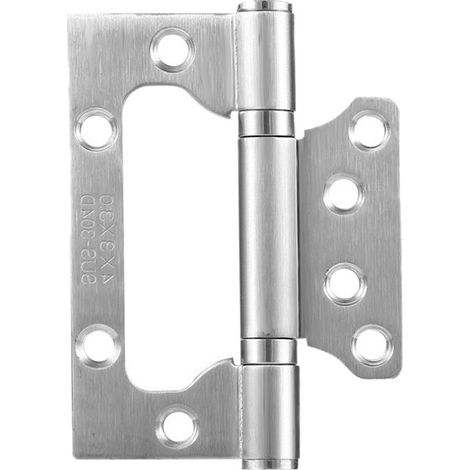 Charnière à feuillure paumelle mère-fils Inox brossé 100x75x3 mm, sans fraisage pour porte intérieure en bois (1/5)