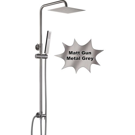 Colonne de douche en acier inoxydable sans mitigeur robinet, Ensemble de douche pluie avec barre de douche réglable en hauteur, pommeau 20x20 cm Gris gunmetal brossé (1/5)