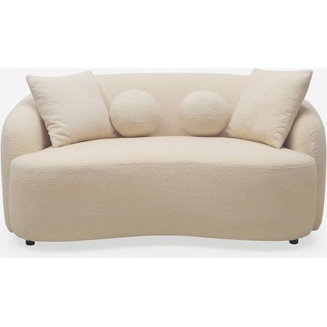 Sofa Design 2-Sitzer geschwungen beige Teddybouclé-Stoff Lazy
