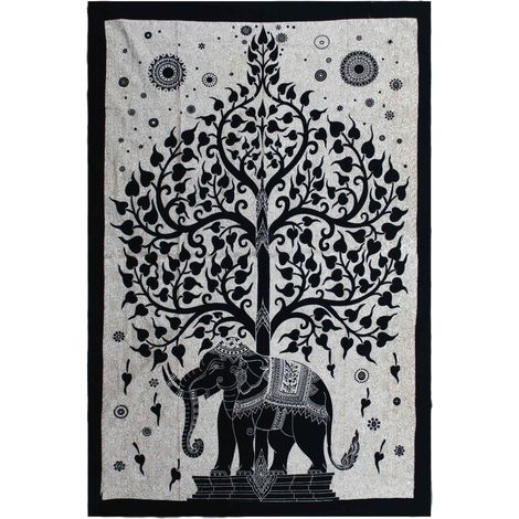 Colcha Individual de AlgodÃ³n + Tapiz de Pared - Mono - Ãrbol Elefante
