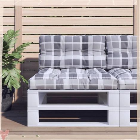 Coussins de palette - VINGVO - à carreaux gris - lot de 2 - Résistant à l’eau - Polyester - Garnissage fibres creuses (1/5)
