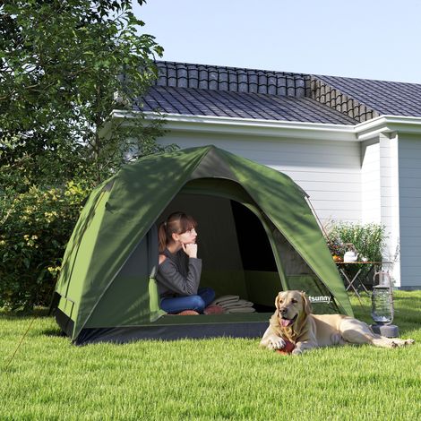 Tente camping imperméable 3 personnes poche crochet sac lanterne verte - Dimensions: 2x2x1,35m