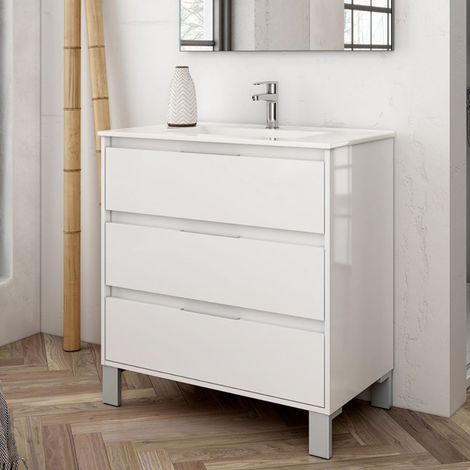 Armoire de toilette 3 tiroirs blanc 80x45x84H cm - Konni (1/2)