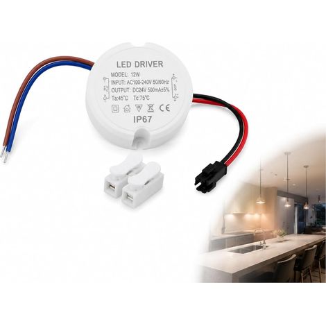 Transformateur LED 24V 12W 0.5A, Alimentation Rond Compact Ø55mm, Transfo avec Connecteurs Pratiques pour Intégration Facile en Éclairage Intérieur et Extérieur, pour Rubans LED et Spots (1/5)