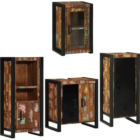 Badezimmermöbel-Set mit Regal 4 pcs Mehrfarbig Massives Altholz