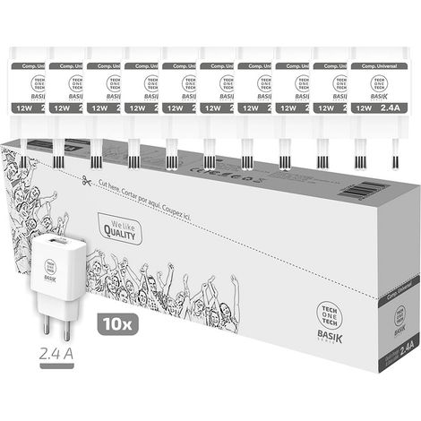 Sparpaket mit 10 weißen Basik-Ladegeräten 2,4A (USB-A) Tech One Tech - Tech One Tech
