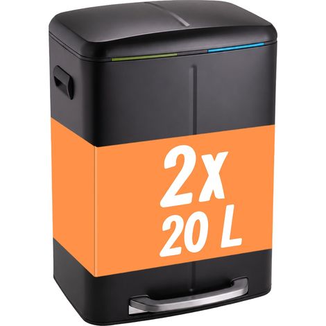 Relaxdays Mülleimer, 2 Fächer, 2x20 l, entnehmbare Inneneimer, Softclose, Fußpedal, Edelstahl, Treteimer Küche, schwarz (1/5)